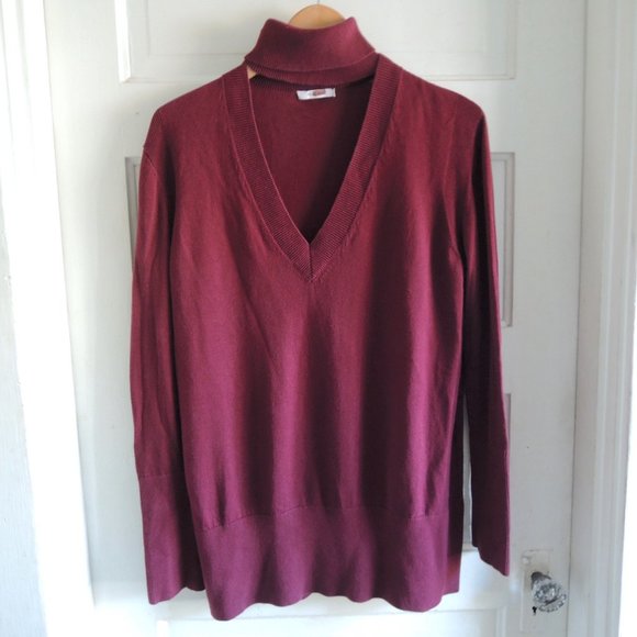 Tome NYC Burgundy Merino Cut Out Turtleneck Sweater L - Picture 4 of 10